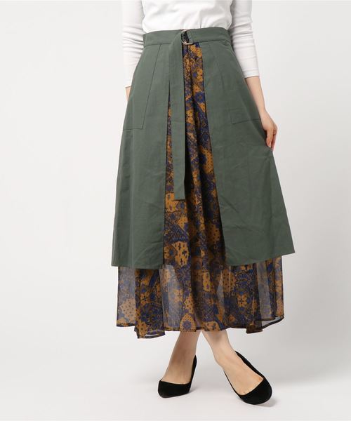 archives（アルシーヴ）の「オーバーラップロングスカート（スカート・レディース・ブラック/ベージュ/カーキ・MEDIUM）」の3枚目の写真