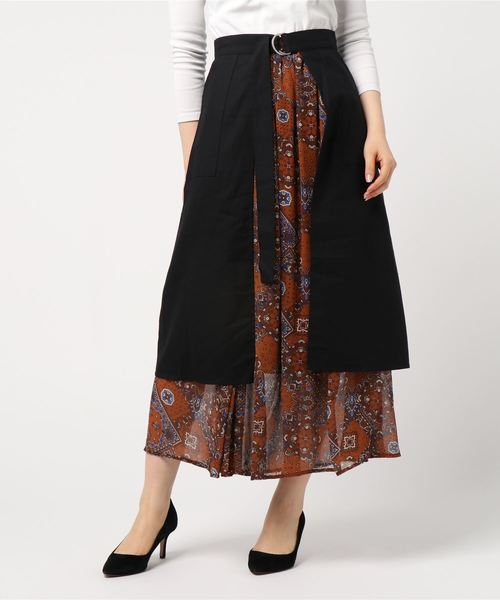 archives（アルシーヴ）の「オーバーラップロングスカート（スカート・レディース・ブラック/ベージュ/カーキ・MEDIUM）」の2枚目の写真