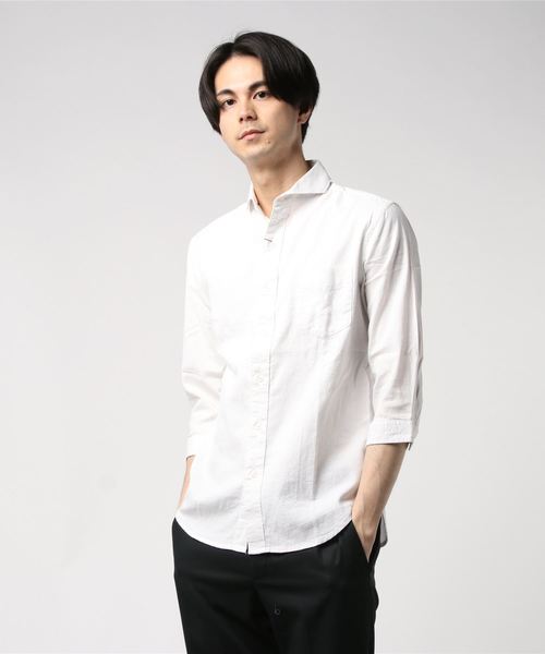 Request（リクエスト）の「【Request】綿麻  7分袖シャツ ストレッチ（シャツ/ブラウス・メンズ・ブラック/オフホワイト/ネイビー・3/2/4）」の2枚目の写真