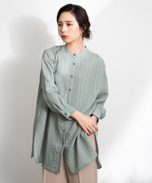 Aunt Marie's(アントマリーズ)の「AUNT MARIE'S シアーストライプバックスリットシャツチュニック(シャツ/ブラウス・レディース・ホワイト/ネイビー/ライトグリーン・FREE)」の17枚目の写真