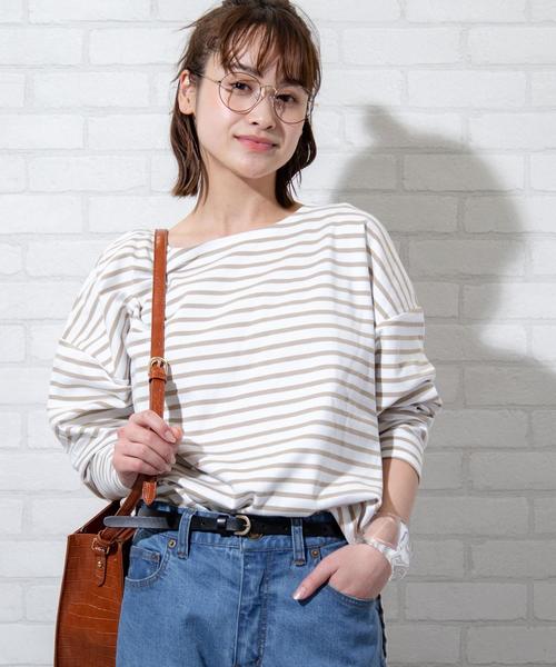 coen(コーエン)の「【WEB限定】ボーダープルオーバーカットソー(Tシャツ/カットソー・レディース・ブラック/ベージュ/ネイビー/イエロー/コバルトブルー/パープル/グリーン/ブラウン・FREE)」の13枚目の写真