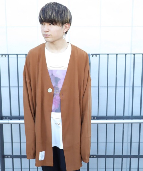 rovtski(ロフトスキー)の「2020 ROVTSKINO COL V CARDIGAN/オーバーサイズ ノーカラー Vカーディガン(カーディガン)」|ライトブラウン