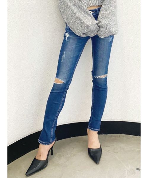 ジェイダ SIDE KNEE RIPPED スリットスキニーデニムパンツ S