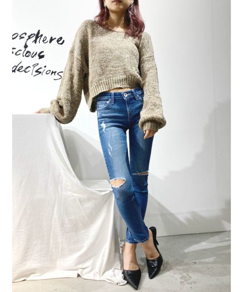 GYDA（ジェイダ）の「SIDE KNEE RIPPED スリットスキニーデニムパンツ 