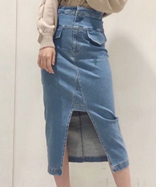 セール スカート デニムロングスリットスカート デニムスカート Miia ミーア のファッション