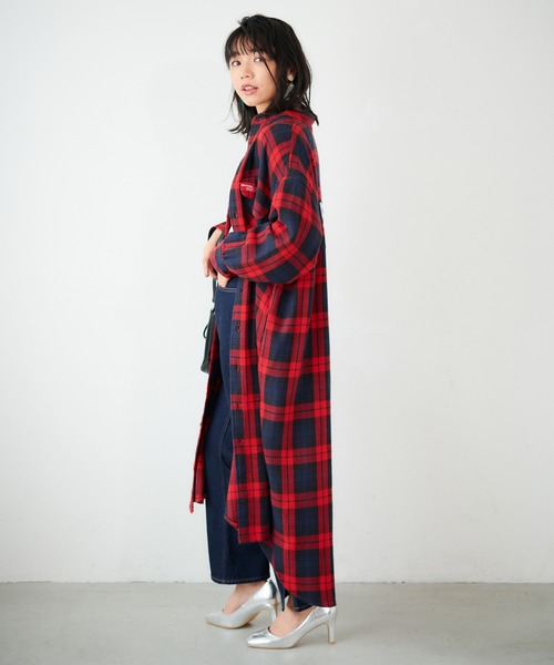 MILK FED.◆LOGO PLAID BIG SHIRT/one/コットン/YLW/チェック/103201014005// MILKFED.（ミルクフェド）の「BACK LOGO PLAID SHIRT DRESS