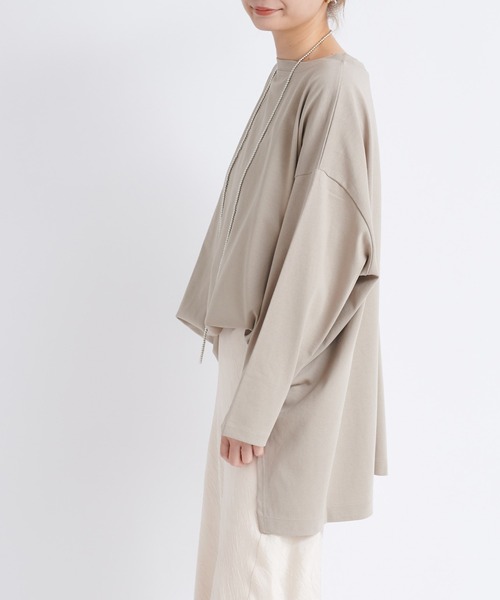 DouDou（ドゥドゥ）の「ワイドチュニックT（Tシャツ/カットソー・レディース・ベージュ/チャコールグレー/オフホワイト・FREE）」の3枚目の写真