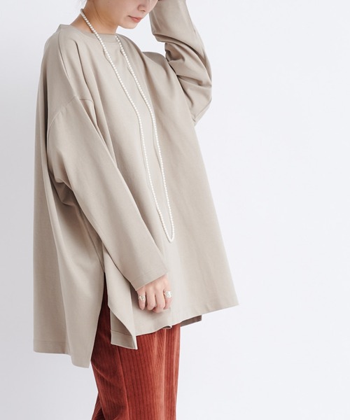 DouDou（ドゥドゥ）の「ワイドチュニックT（Tシャツ/カットソー・レディース・ベージュ/チャコールグレー/オフホワイト・FREE）」の14枚目の写真