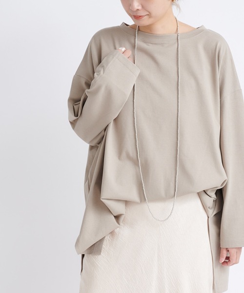 DouDou（ドゥドゥ）の「ワイドチュニックT（Tシャツ/カットソー・レディース・ベージュ/チャコールグレー/オフホワイト・FREE）」の13枚目の写真