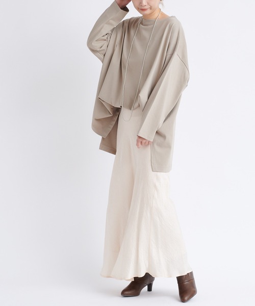 DouDou（ドゥドゥ）の「ワイドチュニックT（Tシャツ/カットソー・レディース・ベージュ/チャコールグレー/オフホワイト・FREE）」の10枚目の写真