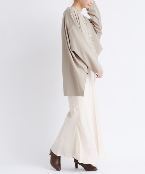 DouDou（ドゥドゥ）の「ワイドチュニックT（Tシャツ/カットソー・レディース・ベージュ/チャコールグレー/オフホワイト・FREE）」の9枚目の写真