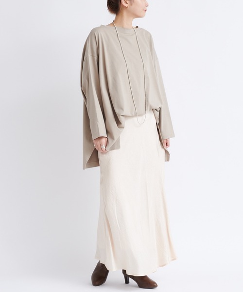 DouDou（ドゥドゥ）の「ワイドチュニックT（Tシャツ/カットソー・レディース・ベージュ/チャコールグレー/オフホワイト・FREE）」の7枚目の写真