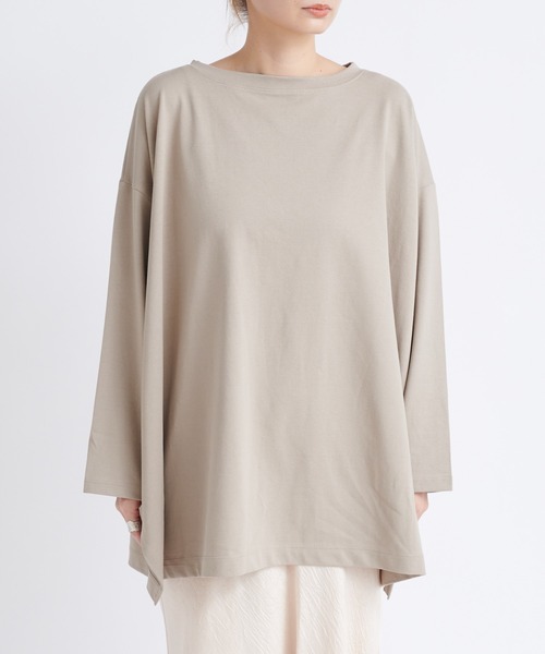 DouDou（ドゥドゥ）の「ワイドチュニックT（Tシャツ/カットソー・レディース・ベージュ/チャコールグレー/オフホワイト・FREE）」の6枚目の写真