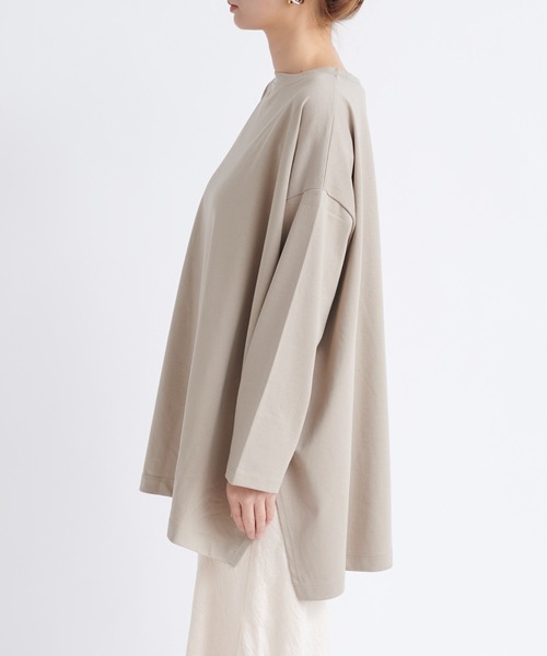 DouDou（ドゥドゥ）の「ワイドチュニックT（Tシャツ/カットソー・レディース・ベージュ/チャコールグレー/オフホワイト・FREE）」の5枚目の写真