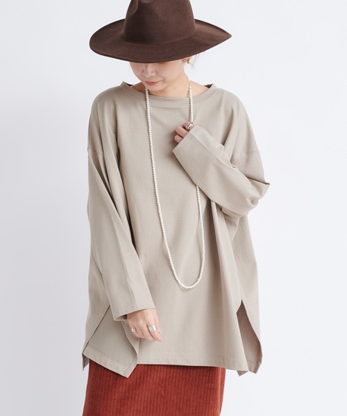 DouDou（ドゥドゥ）の「ワイドチュニックT（Tシャツ/カットソー・レディース・ベージュ/チャコールグレー/オフホワイト・FREE）」の17枚目の写真