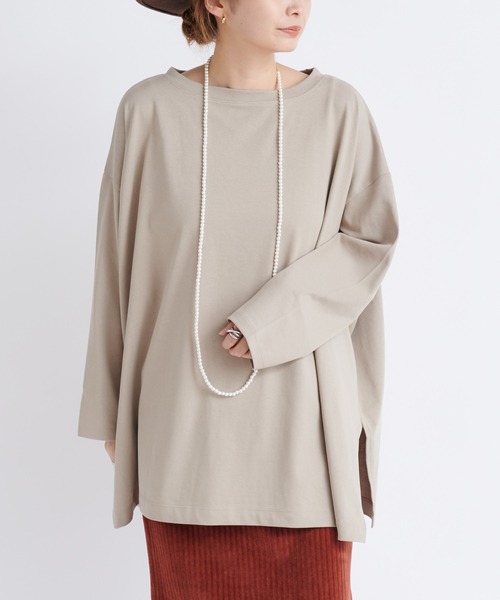 DouDou（ドゥドゥ）の「ワイドチュニックT（Tシャツ/カットソー・レディース・ベージュ/チャコールグレー/オフホワイト・FREE）」の16枚目の写真