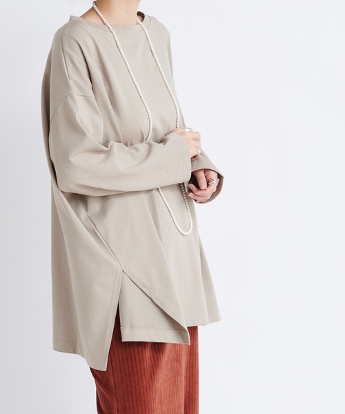 DouDou（ドゥドゥ）の「ワイドチュニックT（Tシャツ/カットソー・レディース・ベージュ/チャコールグレー/オフホワイト・FREE）」の15枚目の写真