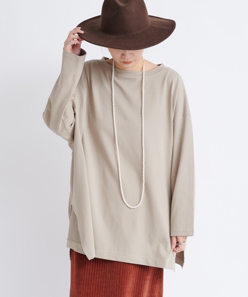 DouDou（ドゥドゥ）の「ワイドチュニックT（Tシャツ/カットソー・レディース・ベージュ/チャコールグレー/オフホワイト・FREE）」の19枚目の写真