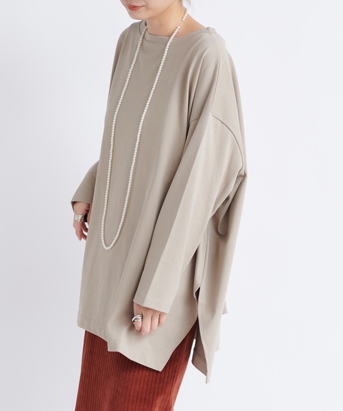 DouDou（ドゥドゥ）の「ワイドチュニックT（Tシャツ/カットソー・レディース・ベージュ/チャコールグレー/オフホワイト・FREE）」の18枚目の写真