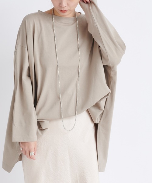 DouDou（ドゥドゥ）の「ワイドチュニックT（Tシャツ/カットソー・レディース・ベージュ/チャコールグレー/オフホワイト・FREE）」の11枚目の写真