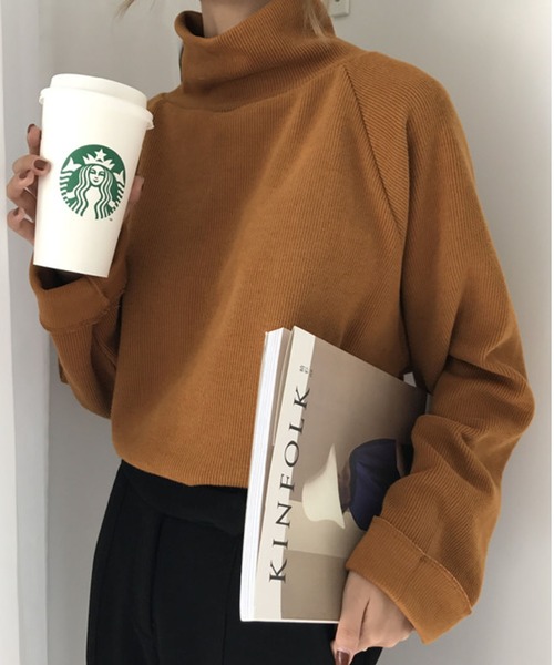 Girly Doll(ガーリードール)の「ハイネックプルオーバー(Tシャツ/カットソー・レディース・ホワイト/ブラック/ベージュ/キャメル/ボルドー・FREE)」の2枚目の写真