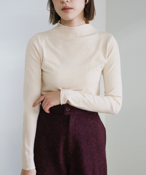 select MOCA（セレクトモカ）の「プチハイネックカットオフニットトップス（ニット/セーター・レディース・グリーン/パープル/ブラック/ホワイト・FREE）」の2枚目の写真