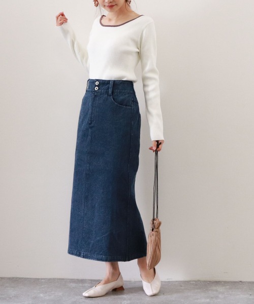 archives（アルシーヴ）の「ハイウエストカラーミディ丈スカート（スカート・レディース・ネイビー/オレンジ/アイボリー/ブラック・MEDIUM）」の8枚目の写真