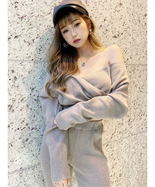 GYDA(ジェイダ)の「2WAYカシュクールリブKT TOPS(ニット/セーター・レディース・グレー/ベージュ/ブラック・FREE)」の1枚目の写真