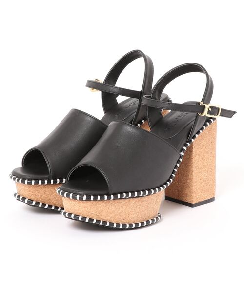 Noubel Voug Relax（ヌーベルヴォーグリラックス）の「ステッチデザイン太ヒール厚底アンクルストラップサンダル（サンダル・レディース・ダークベージュ/ブラック/ホワイト・M/S/L/LL）」の6枚目の写真