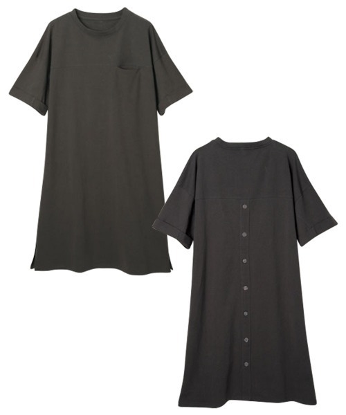 RANAN(ラナン)の「綿100% バックボタンチュニック ビッグシルエット(Tシャツ/カットソー・レディース・サンドグレー/チャコール/オフホワイト/ピンクベージュ/ホワイト系その他/グレイッシュブルー・M/LL/L/3L)」の18枚目の写真