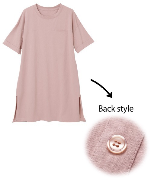 RANAN(ラナン)の「綿100% バックボタンチュニック ビッグシルエット(Tシャツ/カットソー・レディース・サンドグレー/チャコール/オフホワイト/ピンクベージュ/ホワイト系その他/グレイッシュブルー・M/LL/L/3L)」の20枚目の写真