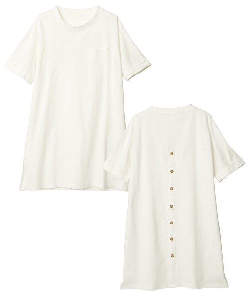 RANAN(ラナン)の「綿100% バックボタンチュニック ビッグシルエット(Tシャツ/カットソー・レディース・サンドグレー/チャコール/オフホワイト/ピンクベージュ/ホワイト系その他/グレイッシュブルー・M/LL/L/3L)」の16枚目の写真