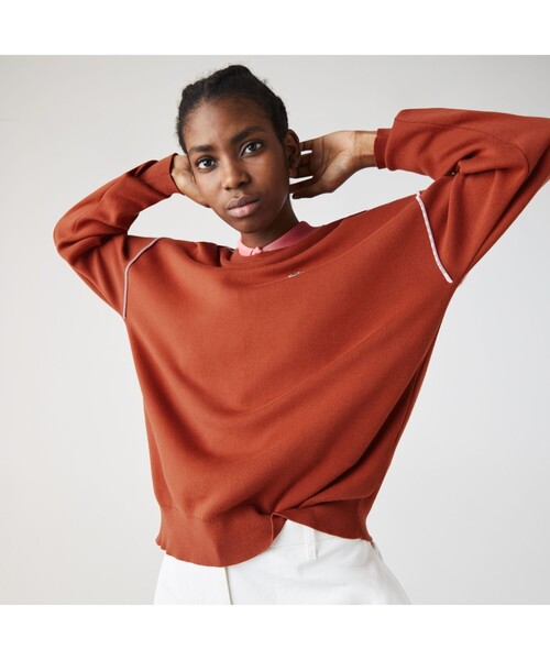 LACOSTE(ラコステ)の「ドロップショルダーパイピングニットセーター(ニット/セーター・レディース・ネイビー/オフホワイト/レッド系その他・40/38/36/34)」の1枚目の写真