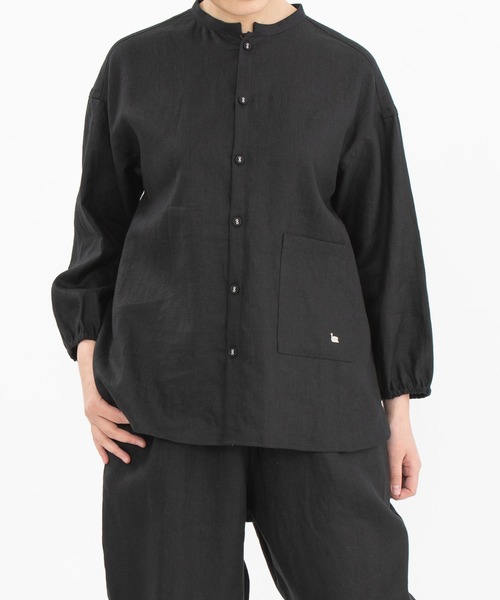 美品UNOF ウノフ　ふじあみ　バンドカラーシャツ ノーカラーシャツ　ブラック 商品 – UNOF