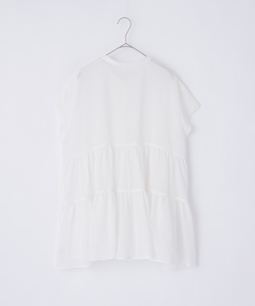 BONLECILL(ボンルシール)の「ふんわりガーゼ 半袖シアーティアードブラウス(シャツ/ブラウス・レディース・ブラック/ブラウン/オフホワイト/サックスブルー・FREE)」の15枚目の写真