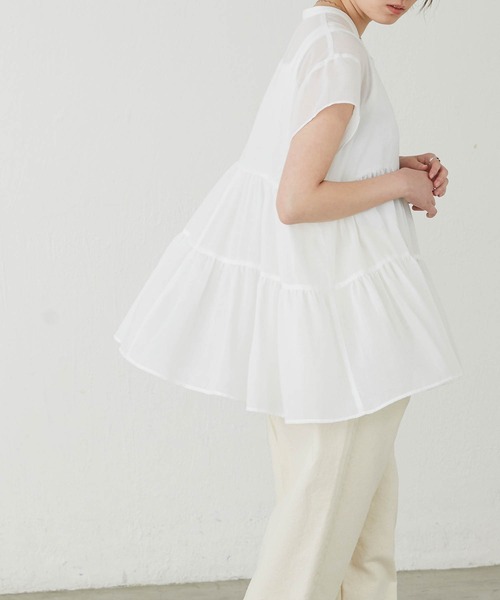 BONLECILL(ボンルシール)の「ふんわりガーゼ 半袖シアーティアードブラウス(シャツ/ブラウス・レディース・ブラック/ブラウン/オフホワイト/サックスブルー・FREE)」の18枚目の写真