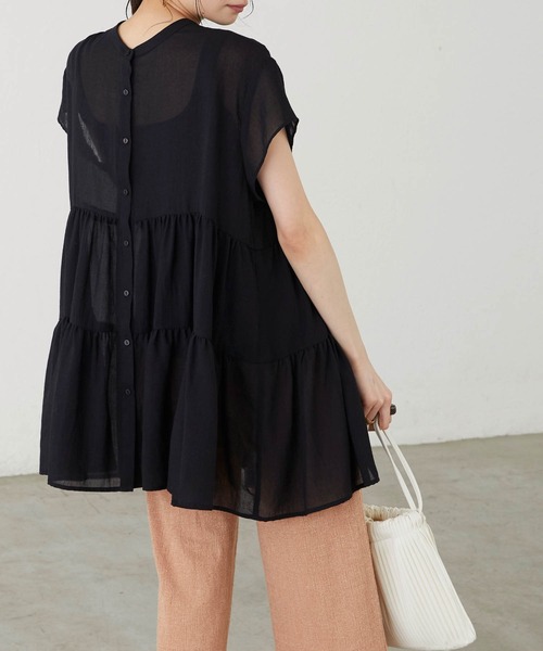 BONLECILL(ボンルシール)の「ふんわりガーゼ 半袖シアーティアードブラウス(シャツ/ブラウス・レディース・ブラック/ブラウン/オフホワイト/サックスブルー・FREE)」の17枚目の写真