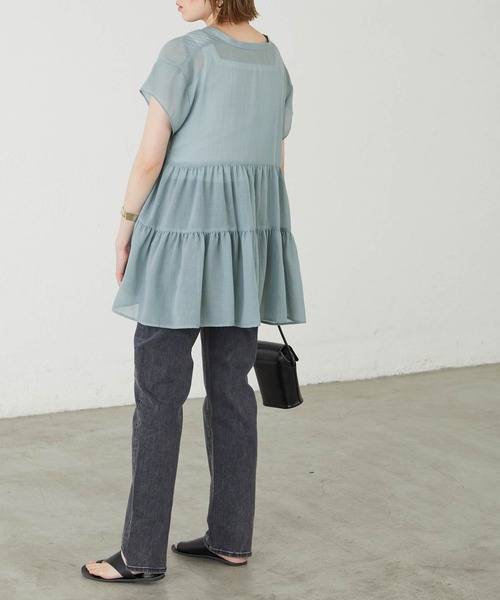 BONLECILL(ボンルシール)の「ふんわりガーゼ 半袖シアーティアードブラウス(シャツ/ブラウス・レディース・ブラック/ブラウン/オフホワイト/サックスブルー・FREE)」の8枚目の写真