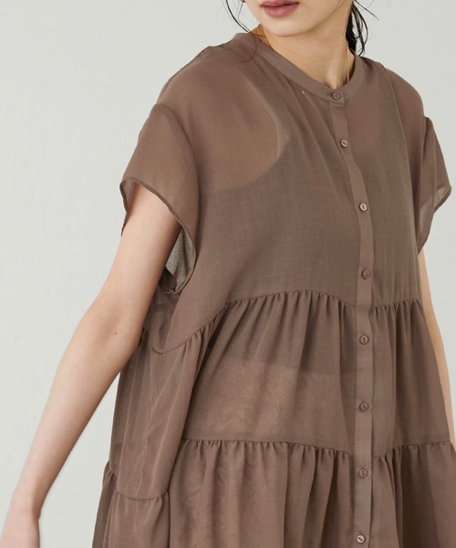 BONLECILL(ボンルシール)の「ふんわりガーゼ 半袖シアーティアードブラウス(シャツ/ブラウス・レディース・ブラック/ブラウン/オフホワイト/サックスブルー・FREE)」の19枚目の写真