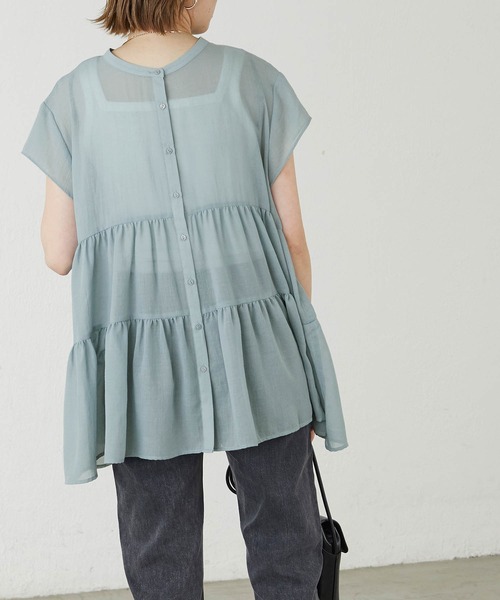 BONLECILL(ボンルシール)の「ふんわりガーゼ 半袖シアーティアードブラウス(シャツ/ブラウス・レディース・ブラック/ブラウン/オフホワイト/サックスブルー・FREE)」の14枚目の写真