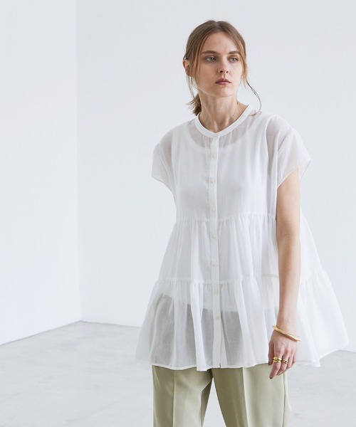 BONLECILL(ボンルシール)の「ふんわりガーゼ 半袖シアーティアードブラウス(シャツ/ブラウス・レディース・ブラック/ブラウン/オフホワイト/サックスブルー・FREE)」の20枚目の写真