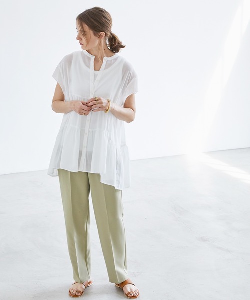 BONLECILL(ボンルシール)の「ふんわりガーゼ 半袖シアーティアードブラウス(シャツ/ブラウス・レディース・ブラック/ブラウン/オフホワイト/サックスブルー・FREE)」の16枚目の写真