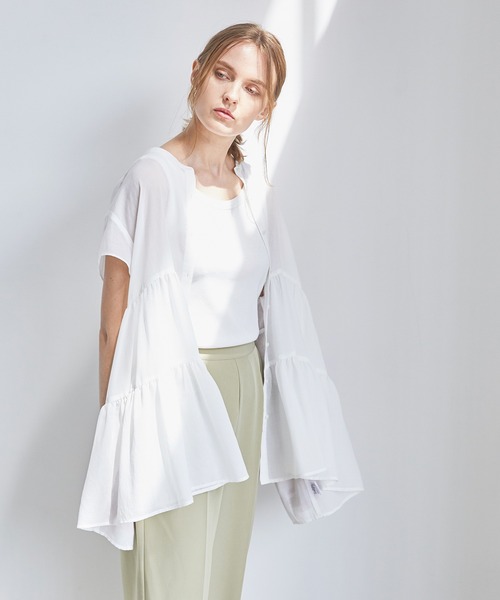 BONLECILL(ボンルシール)の「ふんわりガーゼ 半袖シアーティアードブラウス(シャツ/ブラウス・レディース・ブラック/ブラウン/オフホワイト/サックスブルー・FREE)」の21枚目の写真