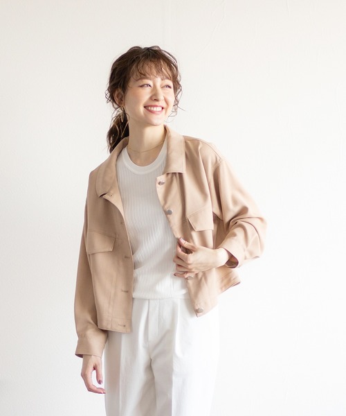 Emilyan（エミリアン）の「【2021SS新作】リネンライク・ブルゾンジャケット（ブルゾン・レディース・ライトグレー/ダークブラウン/ベージュ・9号）」の4枚目の写真