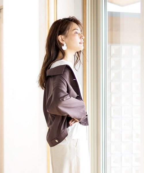 Emilyan（エミリアン）の「【2021SS新作】リネンライク・ブルゾンジャケット（ブルゾン・レディース・ライトグレー/ダークブラウン/ベージュ・9号）」の6枚目の写真