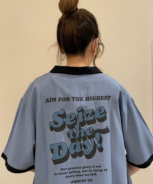 WEGO（ウィゴー）の「WEGO/バイカラーボーリングシャツ（シャツ/ブラウス・レディース・ブラック/イエロー/ブルー・FREE）」の2枚目の写真