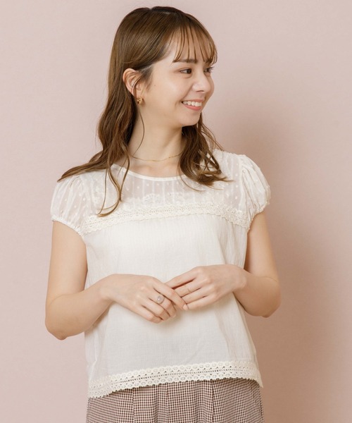 flower（フラワー）の「リトルレーストップ（シャツ/ブラウス・レディース・ブラック/アイボリー・FREE）」の2枚目の写真