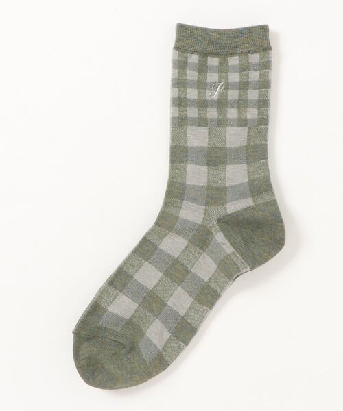 Samansa Mos2（サマンサ モスモス）の「刺繍入りギンガムソックス（ソックス/靴下・レディース・ベージュ/ネイビー/グリーン・ﾌﾘ-）」の2枚目の写真