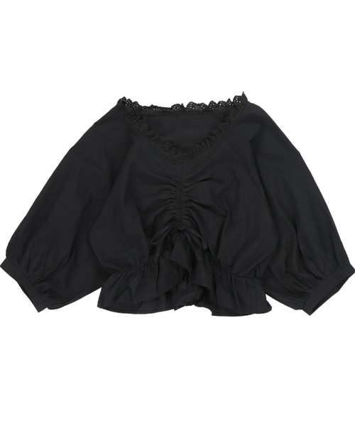 SPINNS（スピンズ）の「Ｖネックフリルギャザーレースブラウス（シャツ/ブラウス・レディース・ブラック/オフホワイト・ONESIZE）」の10枚目の写真