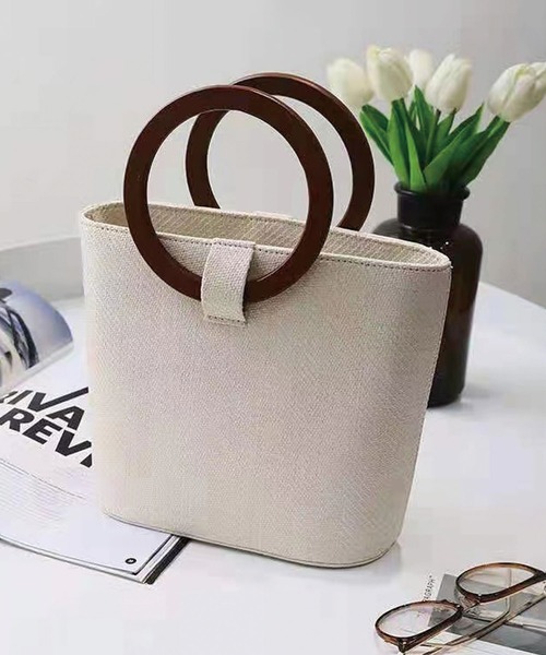 CORNERS(コーナーズ)の「ウッドハンドルカゴショルダーバッグ(かごバッグ・レディース・ベージュ/アイボリー・FREE)」の3枚目の写真